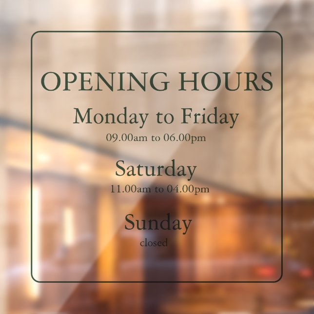 Vinilos Para Cristales Business Green Opening Hours Sign | Window Cling (Hoja 2)