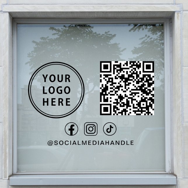 Vinilos Para Cristales Business Logo QR Code Social Media Horizontal (Business Logo QR Code Social Media Horizontal Window Cling)