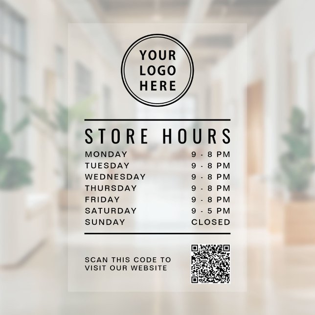 Vinilos Para Cristales Business Logo Store Hours Create Your QR Code (Business Logo Store Hours Create Your QR Code Window Cling)