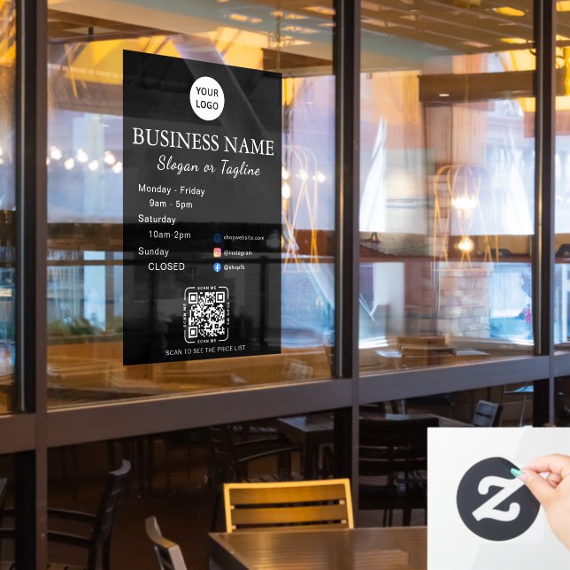 Vinilos Para Cristales Business Opening Hours Modern Script & Qr, Social  (ventana del restaurante)
