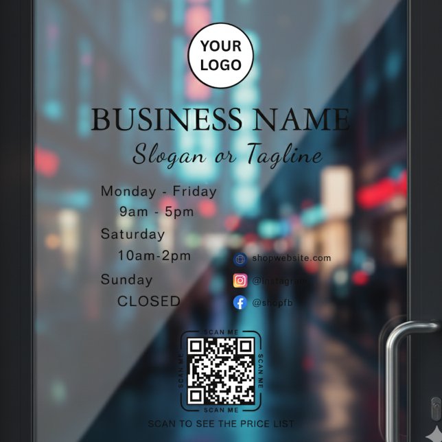 Vinilos Para Cristales Business Opening Hours Modern Script & Qr, Social  (Subido por el creador)