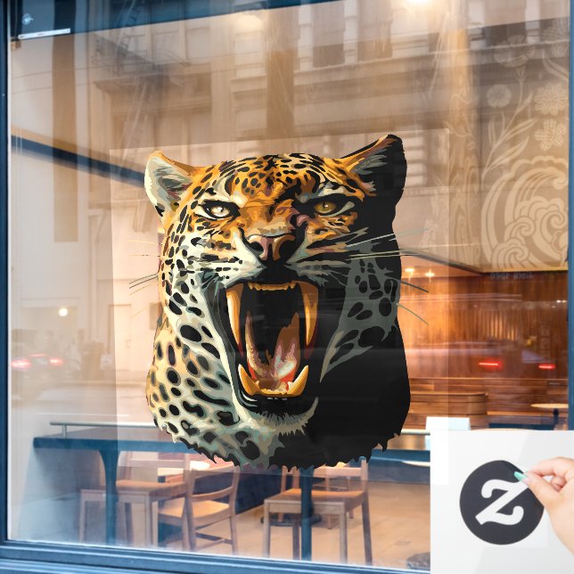Vinilos Para Cristales Cabeza de ataque ruidosa de leopardo (Ventana de cafetería)