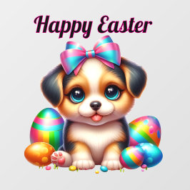 Vinilos Para Cristales Cachorro con huevos de Pascua coloridos