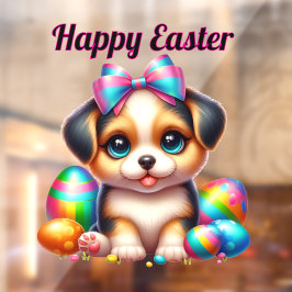 Vinilos Para Cristales Cachorro con huevos de Pascua coloridos