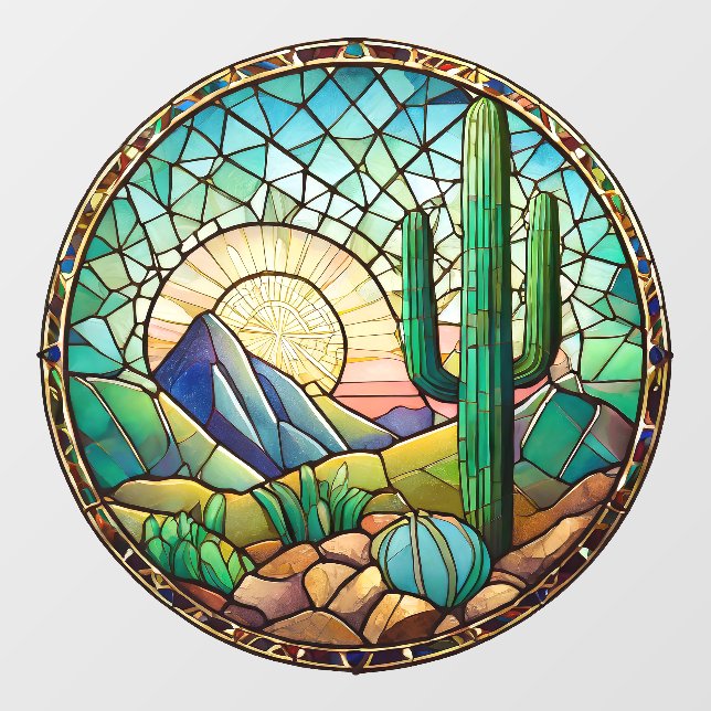 Vinilos Para Cristales Cactus Desert Sunrise Stained Glass (Hoja)
