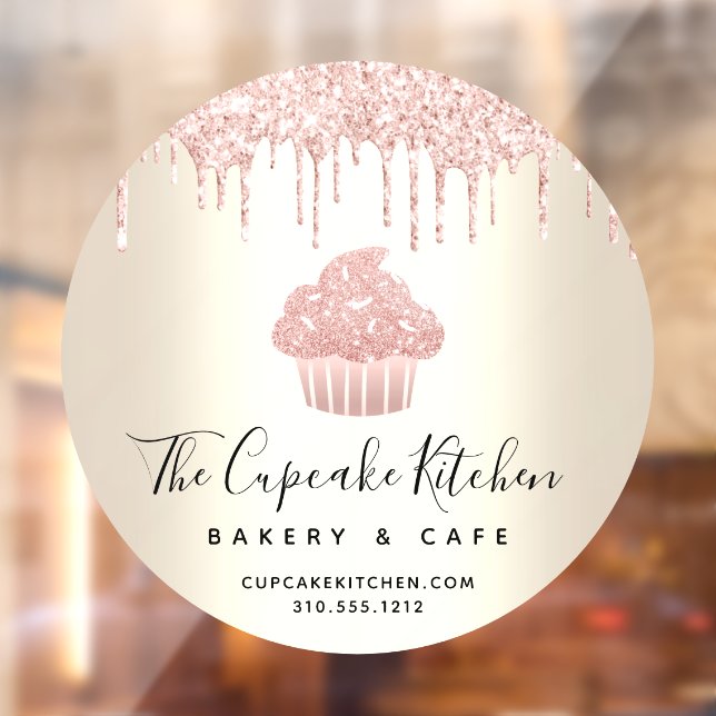 Vinilos Para Cristales Café Pastelería Glaseado de Cupcake Rosa con Goteo (Hoja 2)