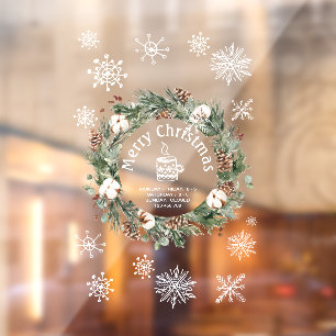 Vinilos Para Cristales Cafetería de vacaciones con copos de nieve blanco