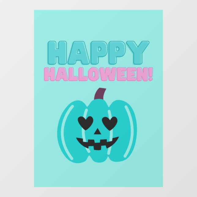 Vinilos Para Cristales Calabaza verde azulada Feliz Halloween (Hoja)