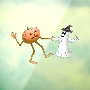 Vinilos Para Cristales Calabaza y fantasma bailando en Halloween