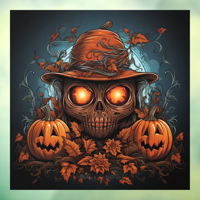 Vinilos Para Cristales Calavera artística y calabazas Jack-o-Lanterns (Hoja 3)