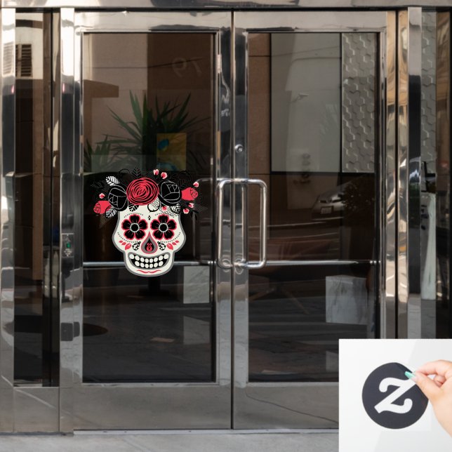 Vinilos Para Cristales Calavera de azúcar del Día de los Muertos con Rosa (Puerta de oficina)
