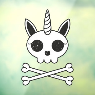 Vinilos Para Cristales Calavera de unicornio y huesos cruzados
