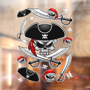Vinilos Para Cristales Calavera pirata con sabers cruzados