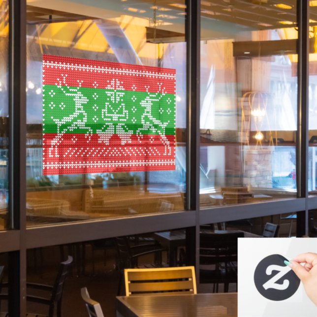 Vinilos Para Cristales Campanas de jingle de suéter feo Navidad renos cro (ventana del restaurante)