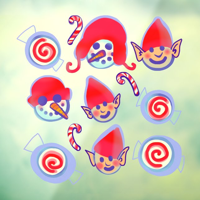 Vinilos Para Cristales Cañones de nevada de menta, elfos y muñecos de nie (Hoja 3)