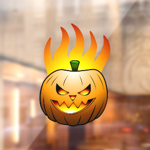 Vinilos Para Cristales Cara de Calabaza de Halloween Fiery