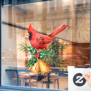 Vinilos Para Cristales Cardenal rojo con campanas de Navidades