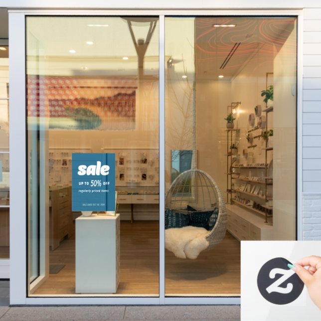 Vinilos Para Cristales Cartel de oferta azul retro clásico de Bubble (Ventana de la tienda)