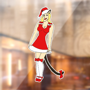 Vinilos Para Cristales Catgirl de Navidades rojos