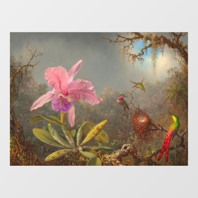 Vinilos Para Cristales Cattleya Orchid y tres Hummingbirds Heade (Hoja)