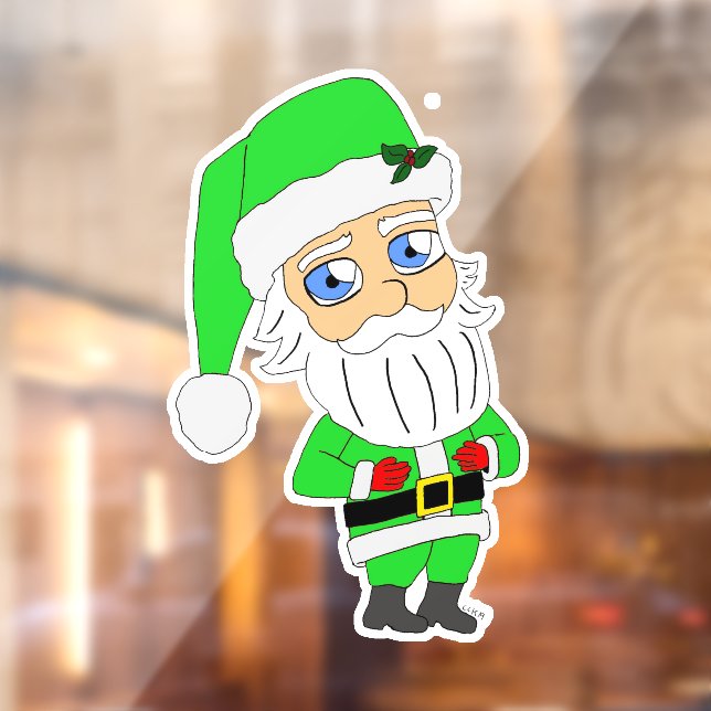 Vinilos Para Cristales Chibi Santa traje verde (Hoja 2)