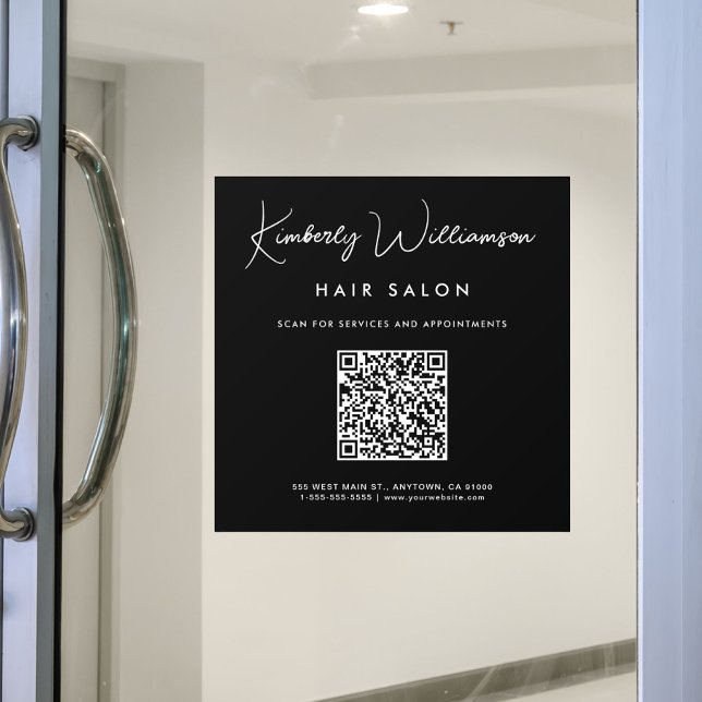 Vinilos Para Cristales Chic Business Name Signature Script QR Code Black (Chic Business Name Signature Script QR Code Black Window Cling)