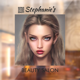 Vinilos Para Cristales Chica de Ojos Azules Hermosos Salón de Belleza Con