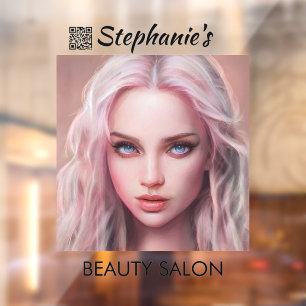 Vinilos Para Cristales Chica de pelo rosa hermoso salón de belleza con có