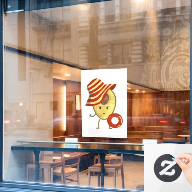 Vinilos Para Cristales Chica de playa de aguacate con gorra solar y anill (Ventana de cafetería)