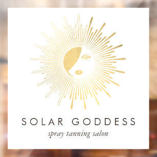 Vinilos Para Cristales Chica Diosa del Sol Dorado Logo Salón de Bronceado