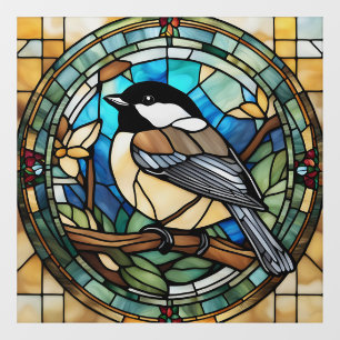 Vinilos Para Cristales Chickadee Faux Staine Glass Great Tit Bird