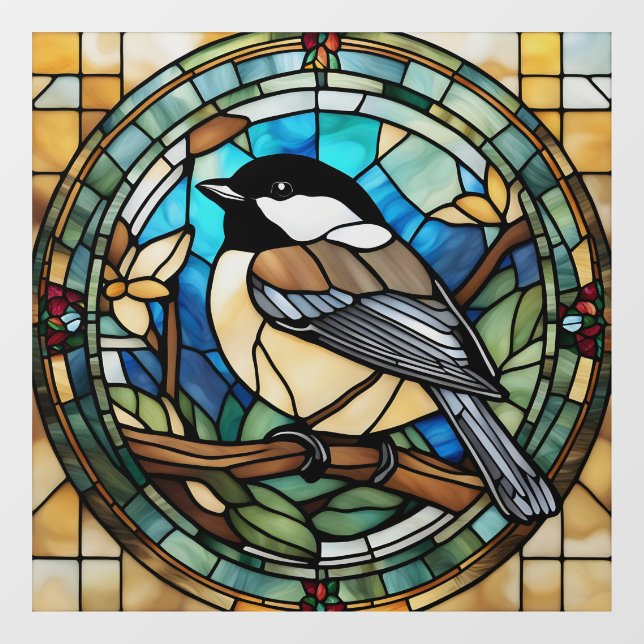Vinilos Para Cristales Chickadee Faux Staine Glass Great Tit Bird (Hoja)