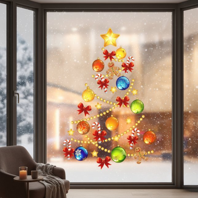 Vinilos Para Cristales Cillado de ventana de árbol de Navidad grande (Large Christmas Tree Window Cling)