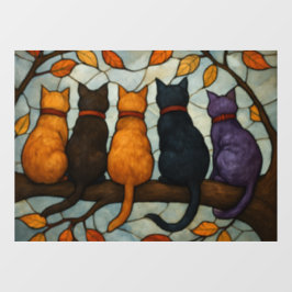 Vinilos Para Cristales Cinco Gatos en una Rama de Árbol Estilo Vidrio Pin