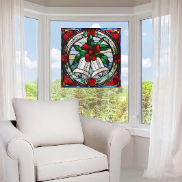 Vinilos Para Cristales Cinta roja de campanas plateadas Faux Stained Glas
