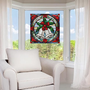 Vinilos Para Cristales Cinta roja de campanas plateadas Faux Stained Glas