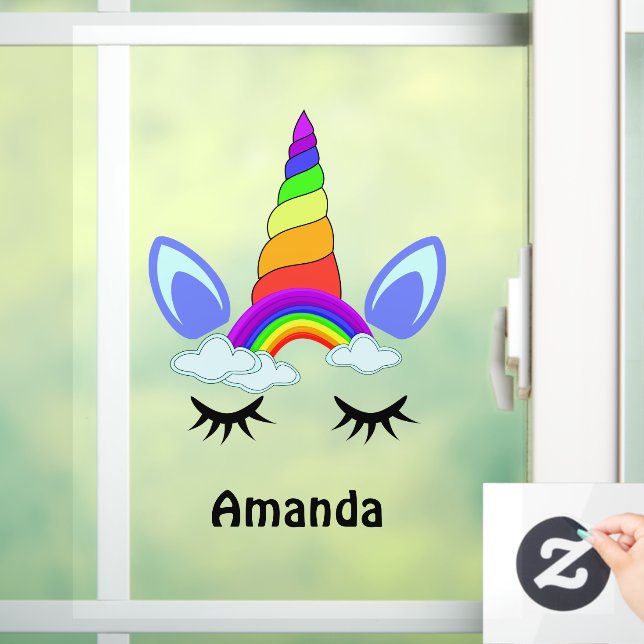 Vinilos Para Cristales Clásico curvo unicornio lindo (Hogar)