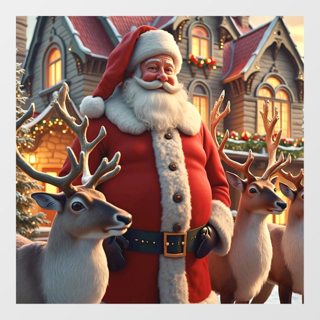 Vinilos Para Cristales Cling de la ventana de Santa y los renos (Hoja)