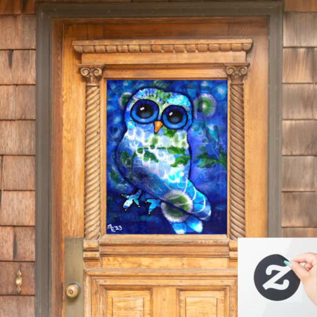 Vinilos Para Cristales Cling de la ventana verde azul de búho abstracto c (Puerta de casa)