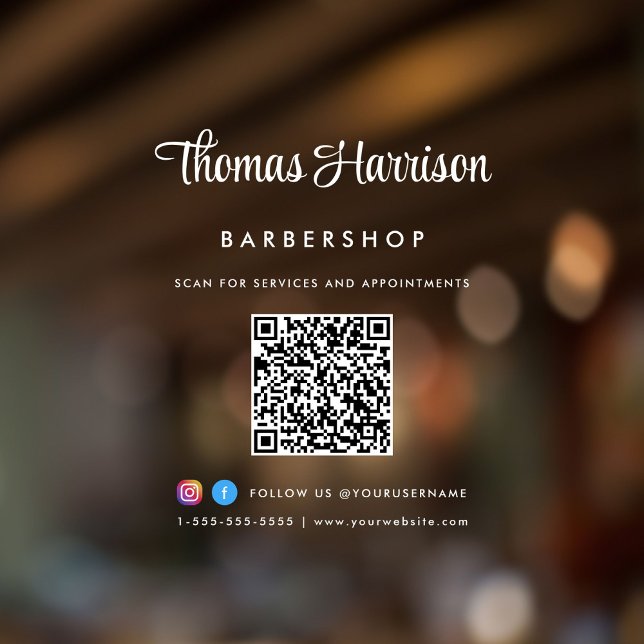 Vinilos Para Cristales Código QR de firma con estilo del nombre de la emp (Elevate your business with a custom logo, QR code and social media window cling sign)