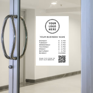 Vinilos Para Cristales Código QR de Horario Comercial Logo Blanco