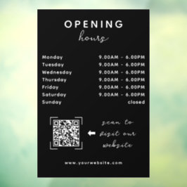 Vinilos Para Cristales Código QR de horario de apertura de la tienda Negr