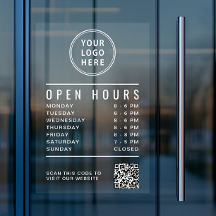 Vinilos Para Cristales Código QR de Horario de Apertura Logotipo de Negoc