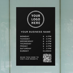 Vinilos Para Cristales Código QR de Horarios de Negocio Logo Negro