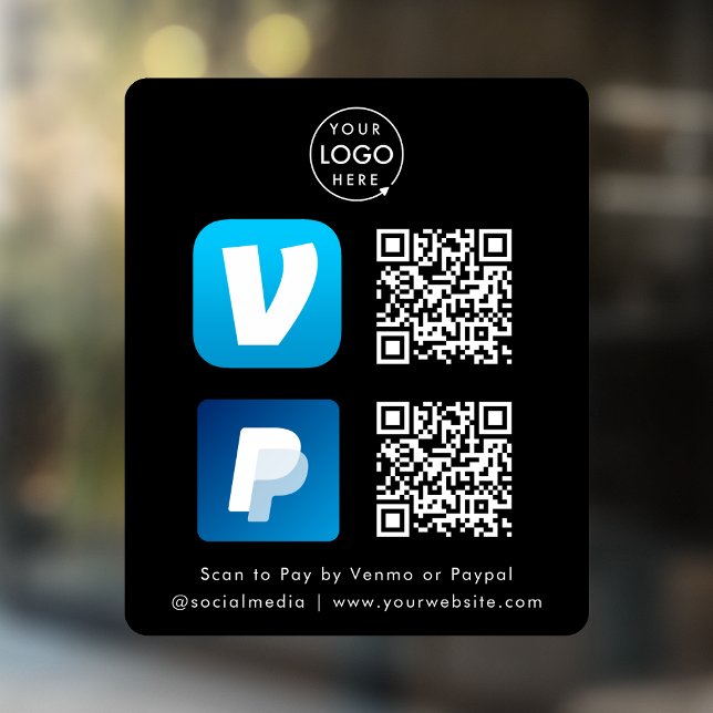 Vinilos Para Cristales Código QR de Pago | Venmo & Paypal Escanea para Pa (Interactive "scan to pay” QR code cash wrap window decal sign for electronic payment transactions.)