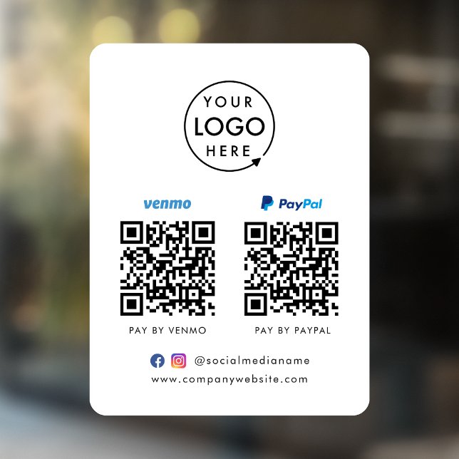 Vinilos Para Cristales Código QR de Pago | Venmo Paypal Escanee para Paga (Versatile digital payment window cling for sales, retail stores, salons, pop-ups, events & more!)