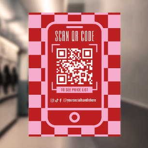 Vinilos Para Cristales Código QR escaneable Retro Rojo y Rosa Negocio Tie