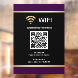 Vinilos Para Cristales Código QR Moderno Negro Morado Contraseña de Red W