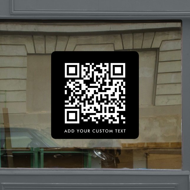 Vinilos Para Cristales Código QR | Negro Moderno Elegante Escaneable (Versatile editable window cling template with interactive QR code for business or personal use.)