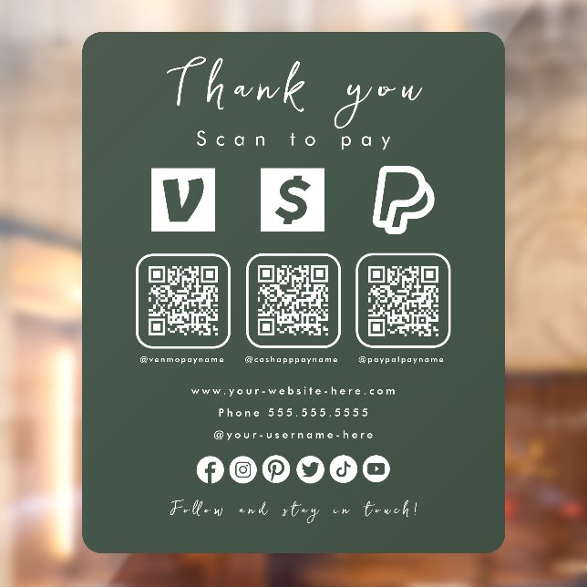 Vinilos Para Cristales Código QR para Paypal Aplicación Venmo Cash Forest (Hoja 2)